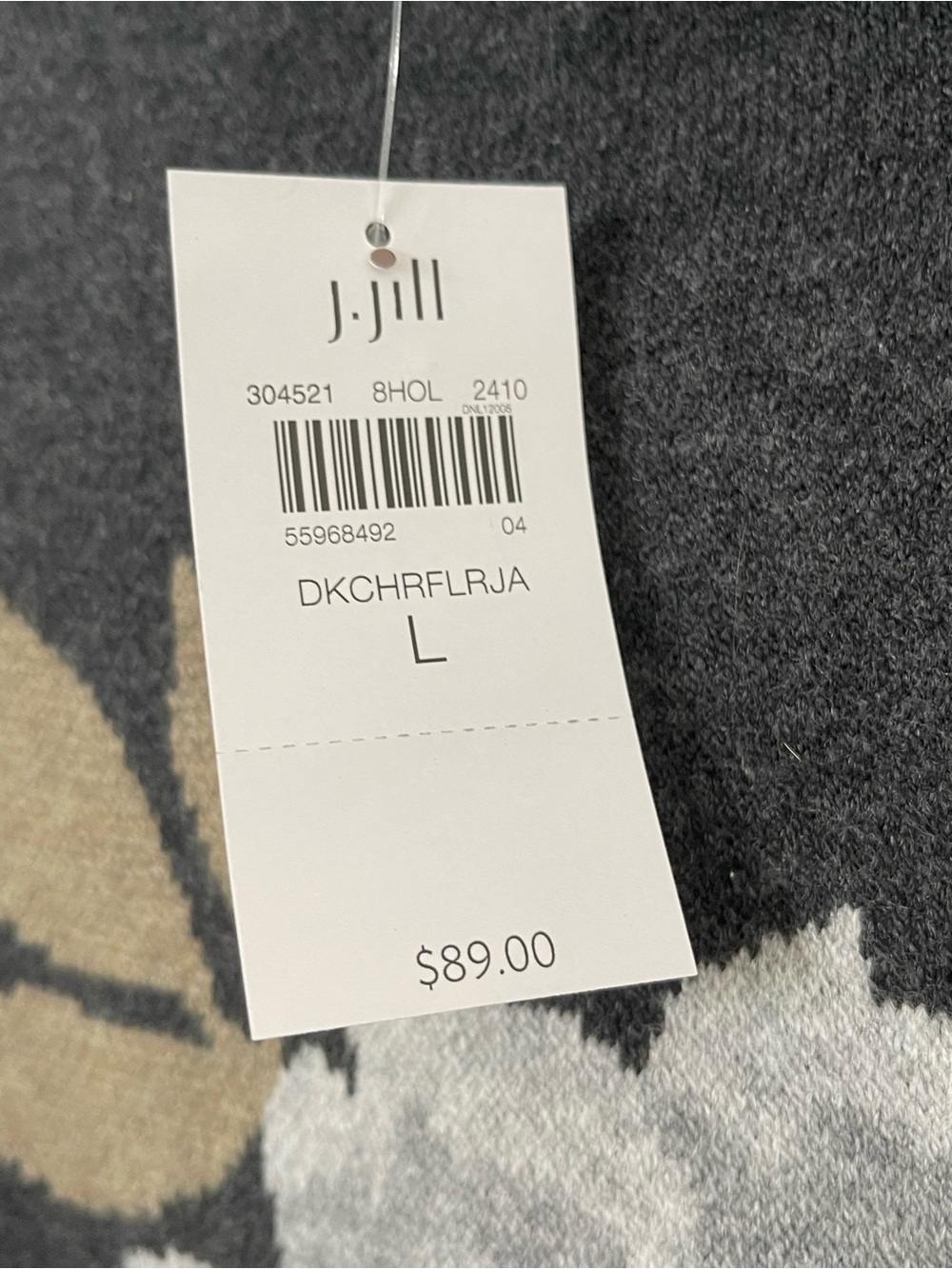 NWT J. Jill Charcoal Gray Floral Mock Neck Sweater with Cream and Tan Accents - Picture 2 of 5